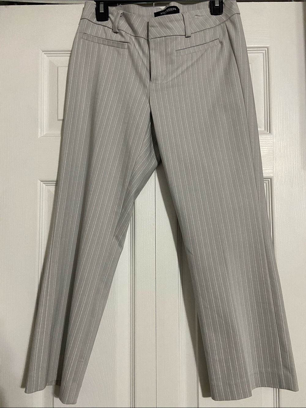Liverpool Light Gray Pinstripe Cropped Dress Capris
